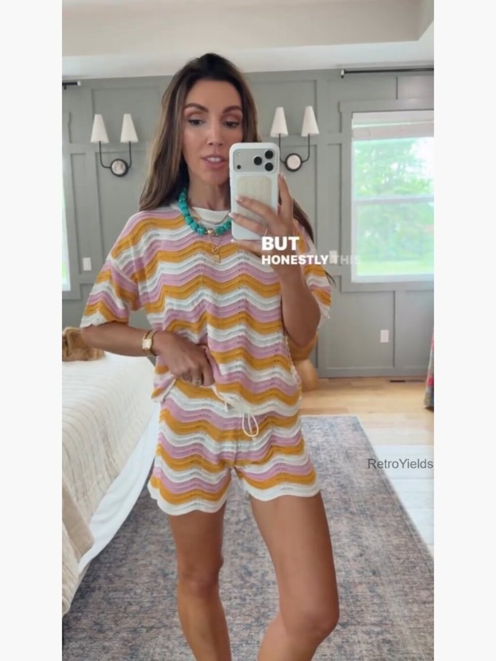 Striped Crochet Cover Up Set with Shorts Beach Vacation Outfit - Picture 6 of 7